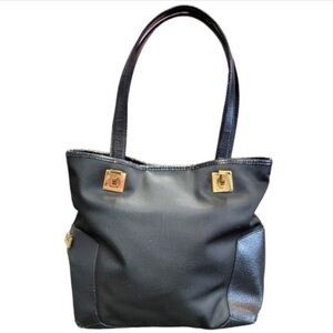 Salvatore Ferragamo VINTAGE Black Canvas & Leather Shoulder Bag w/Gold Hardware